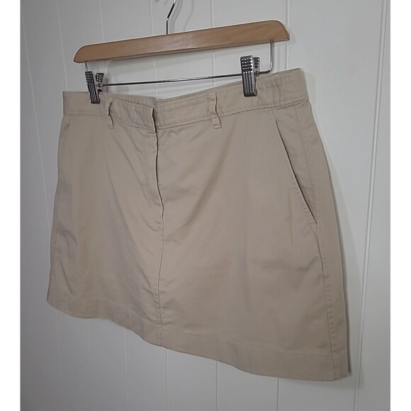 Theory Khaki Tan Mini Skirt Pockets Size 12 Preppy Minimalist - Picture 3 of 8